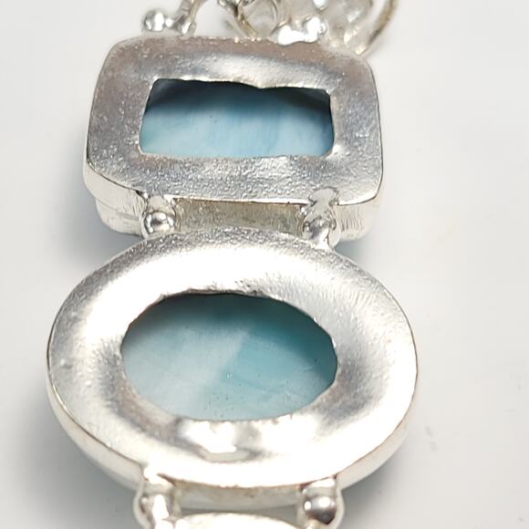 Triple Harmony Larimar Silver Pendant (2.5") with 18" Necklace - Picture 11 of 12